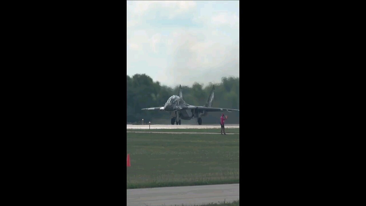 The takeoff of the MiG-29UB (N29UB) two-seat fighter