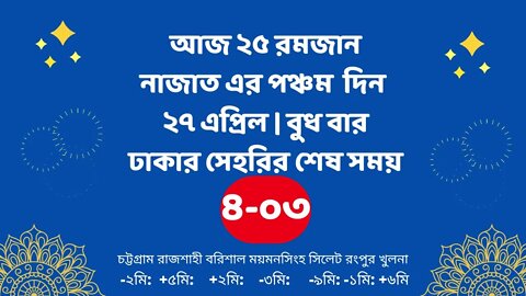 Today 27 April sahari time | আজকের সেহরির শেষ সময় ২০২২ | আজকের সেহরি | ajker sehorir sesh shomy