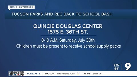 Tucson Parks and Recreation Back to School Bash, Saturday, July 30