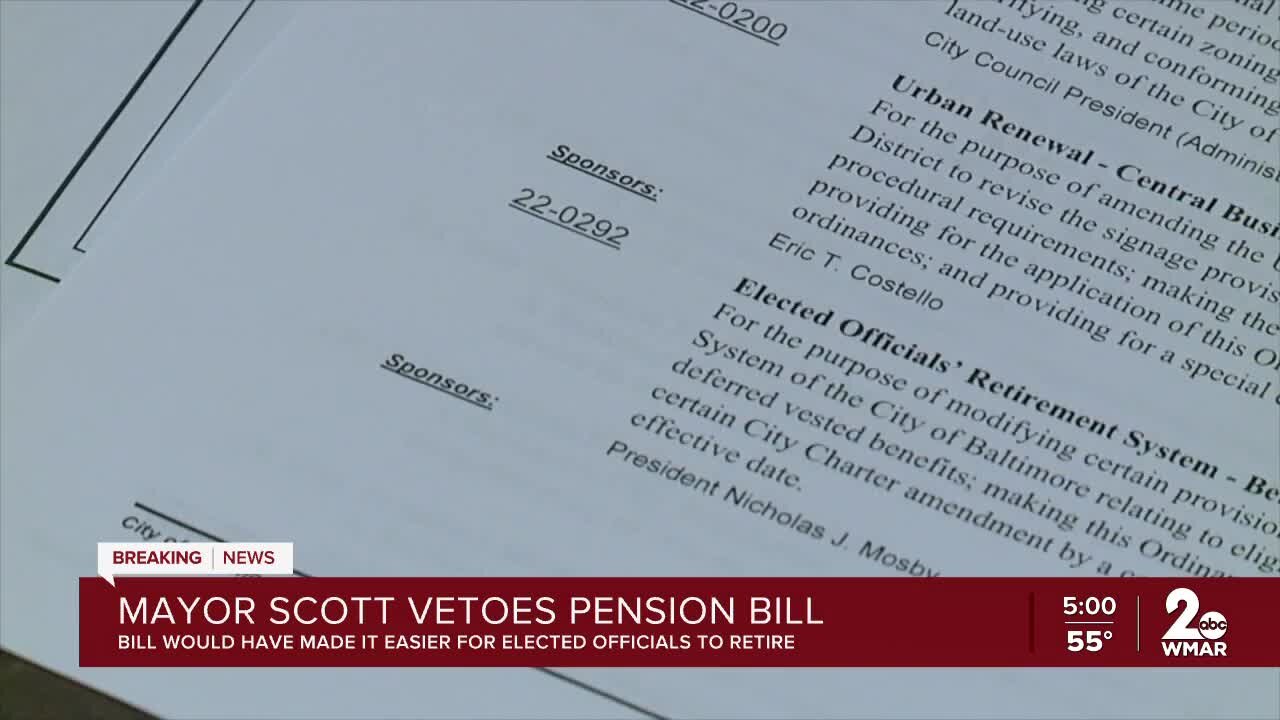 Mayor Brandon Scott vetoes pension bill