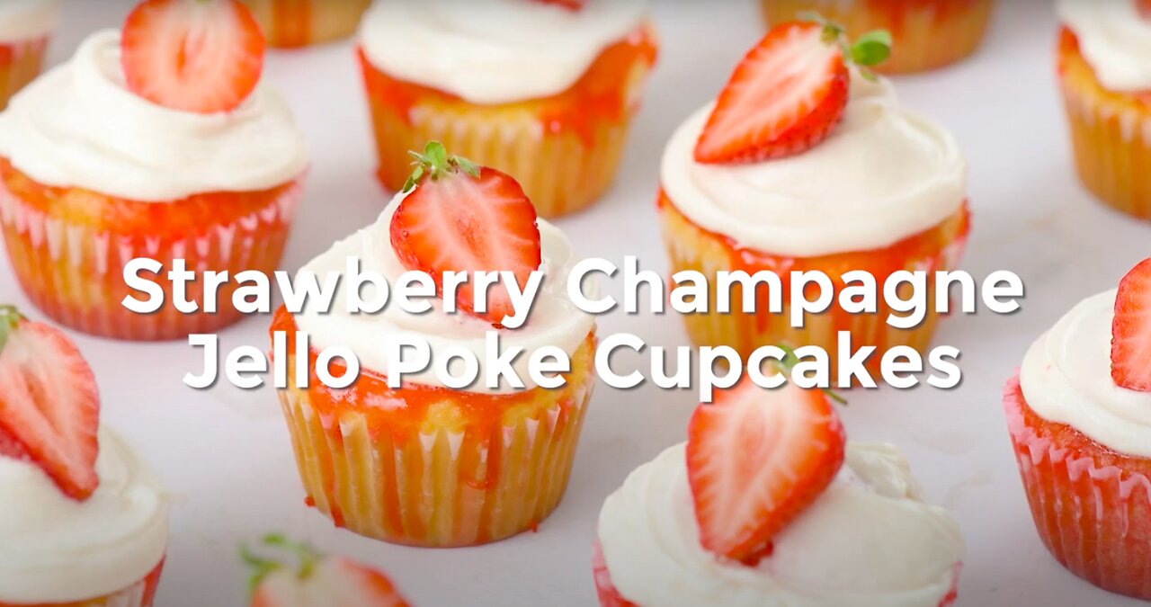 Strawberry Champagne Jello Poke Cupcakes