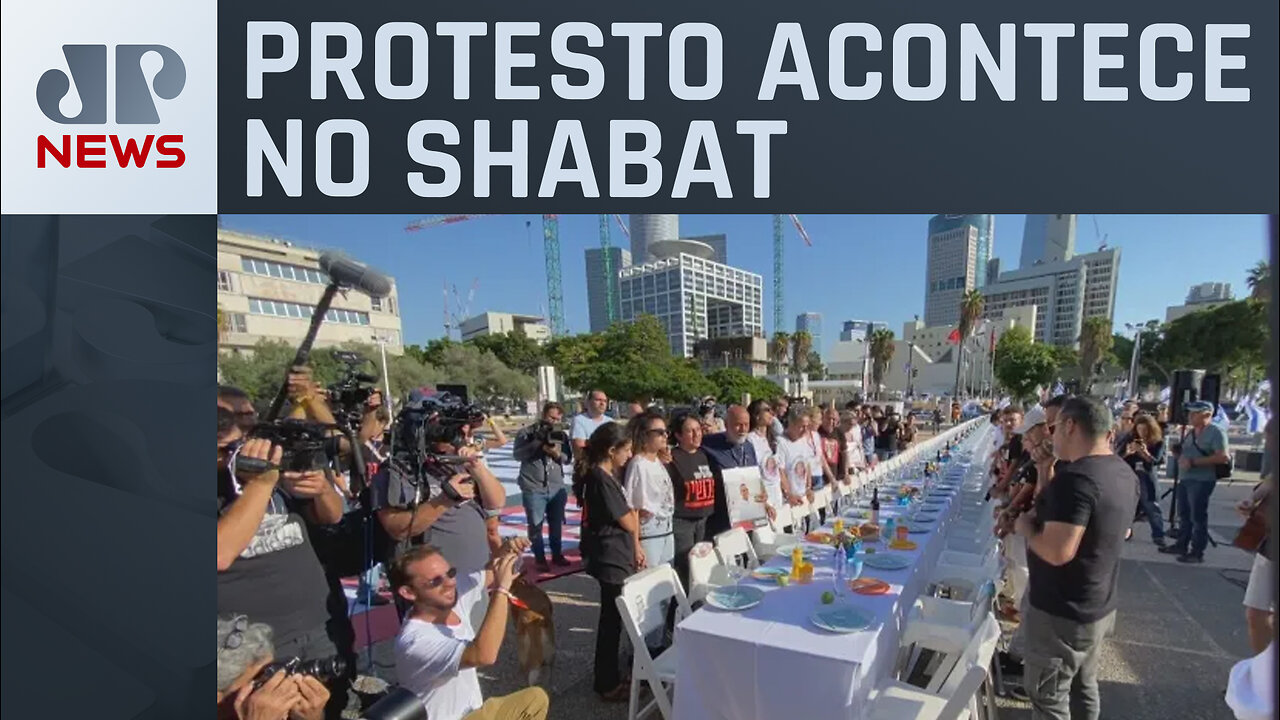 Protesto para liberação de reféns do Hamas ocorre em Tel Aviv
