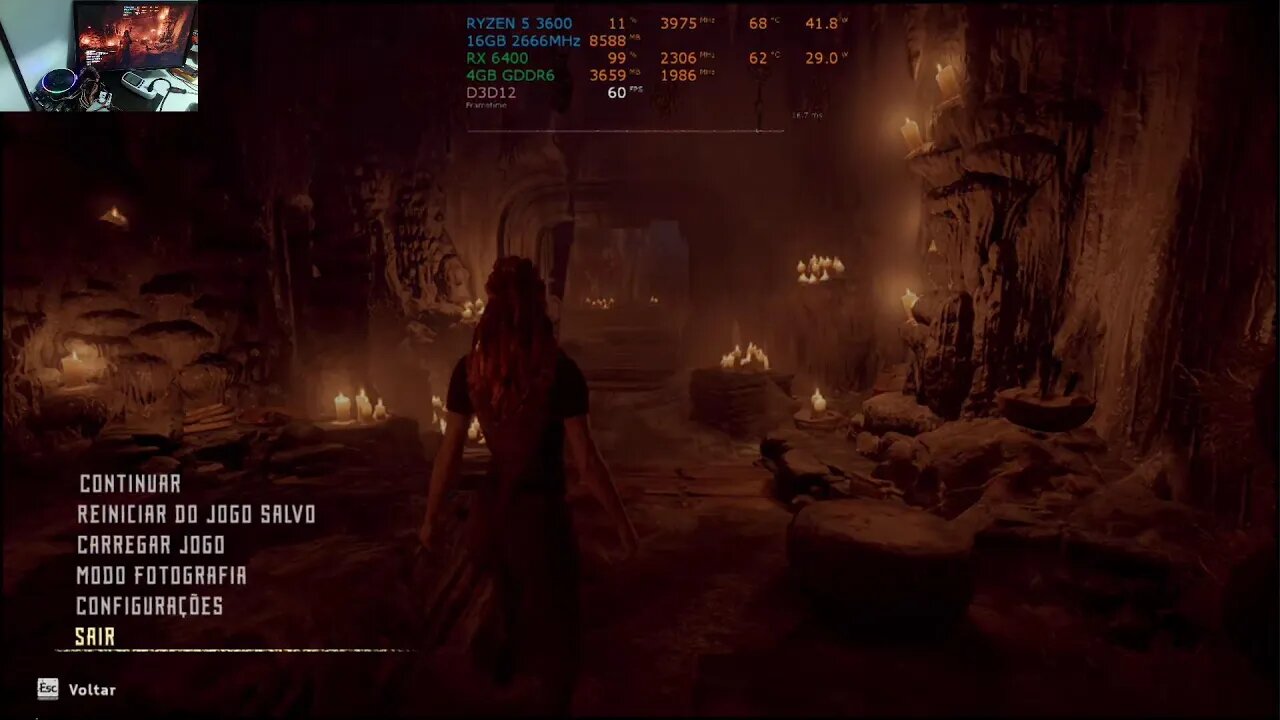 God of War 4, na Sapphire Pulse RX 6400 em Full HD.