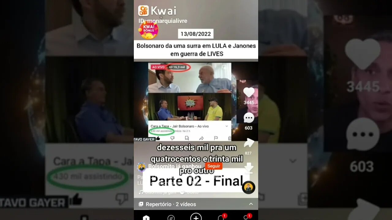 Bolsonaro dá uma lavada em Lula livre m lives simultâneas . Foi desmoralizante a diferença