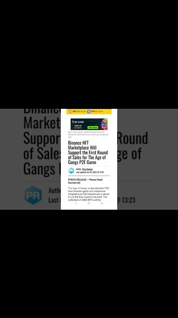 Binance NFT Marketplace Will Support the First Round of Sales for The Age of Gangs P2E Game