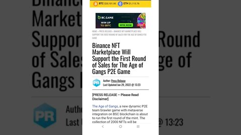 Binance NFT Marketplace Will Support the First Round of Sales for The Age of Gangs P2E Game