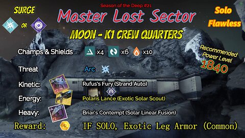 Destiny 2 Master Lost Sector: Moon - K1 Crew Quarters on my Void Titan Solo-Flawless 8-20-23