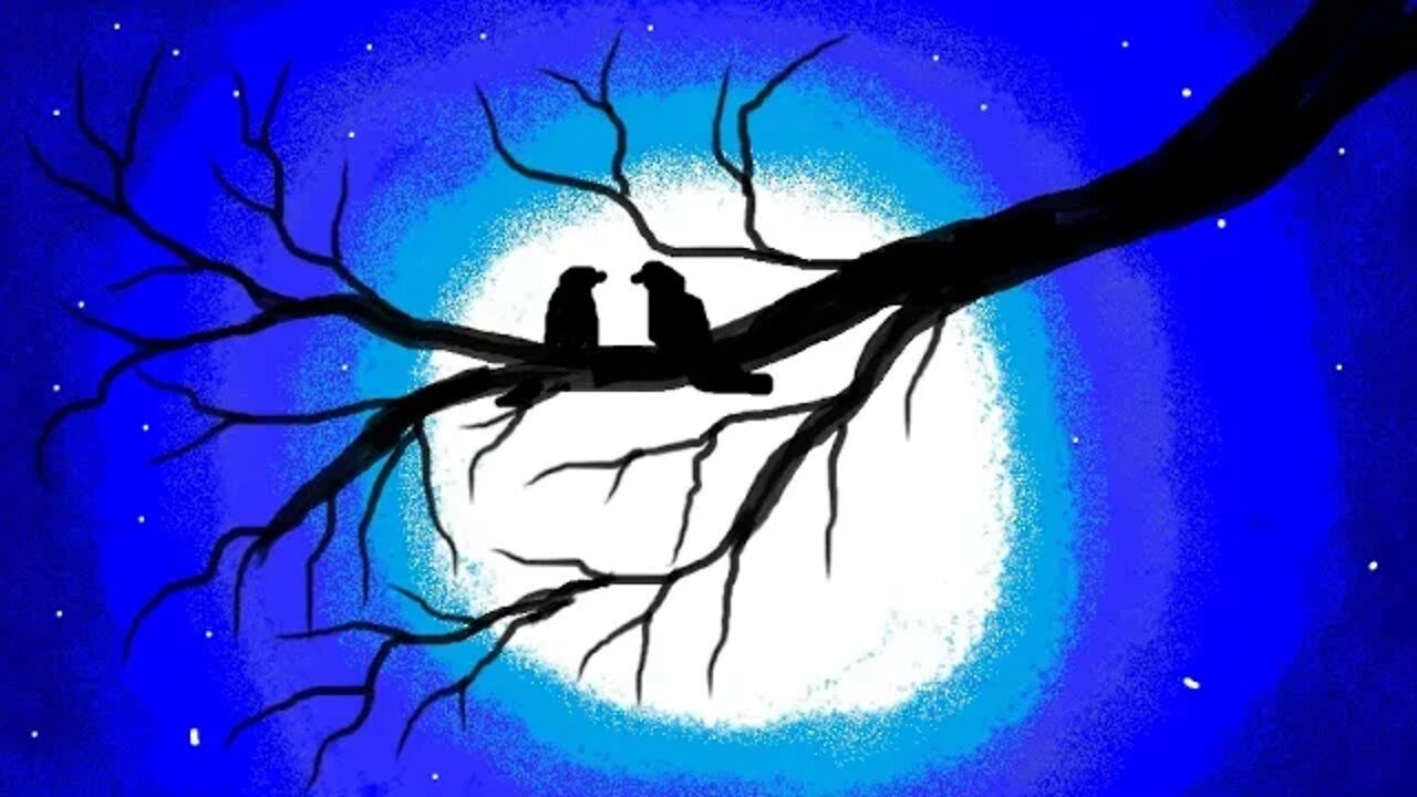 Beautiful Romantic Birds Drawing Easy Scenery Drawing In Moonlight Ms Paint Step By Step