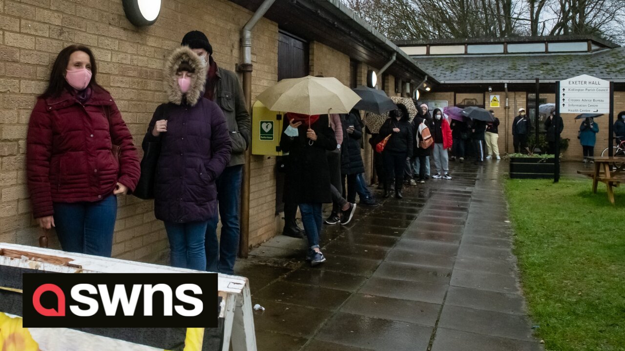 Footage shows queues outside a vaccination centre as bookings for booster open to over 30s