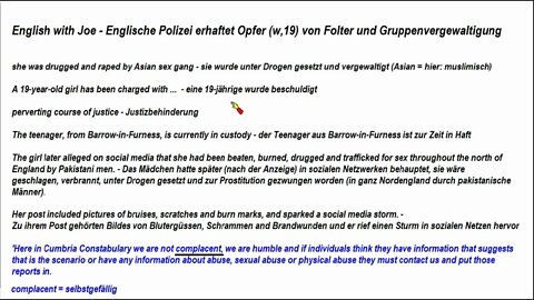 Learn English with Joe ►Lesson 12 ►Englische Polizei verhaftet Opfer einer Gruppenvergewaltigung