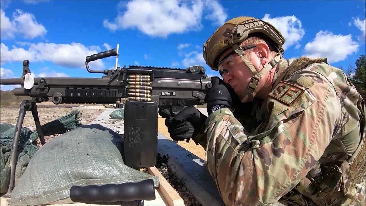 Security Forces Squadron Conduct Weapons Qualification Firing the M249 Machine Gun