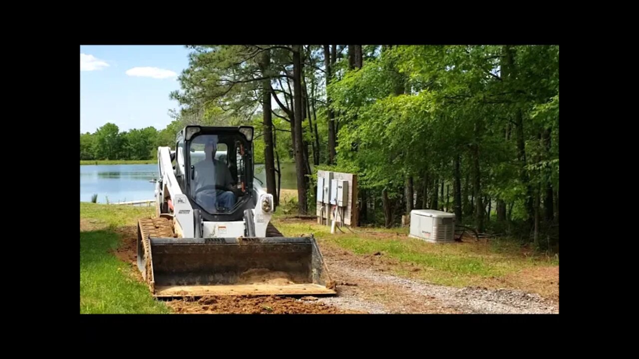 Fixing gravel driveway water erosion washout, Bobcat T650 skid steer & SR3