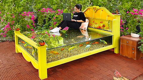 Crazy idea from cement and glass! Make beautiful outdoor aquarium bed.