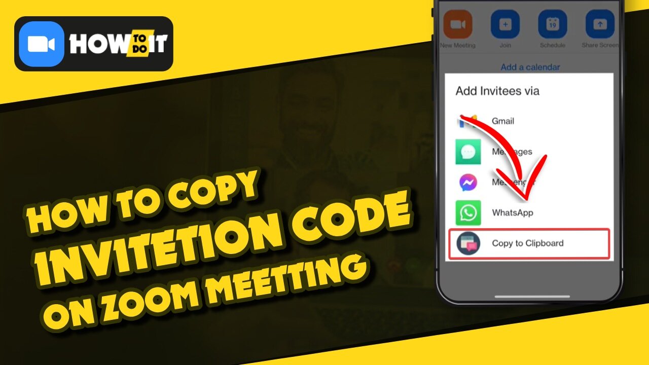 How to send invitation code copy to clipboard on Zoom