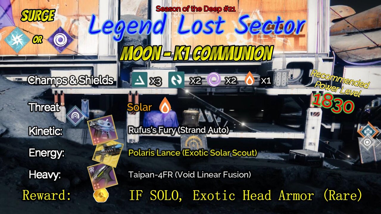 Destiny 2 Legend Lost Sector: Moon - K1 Communion on my Arc Hunter 6-28-23