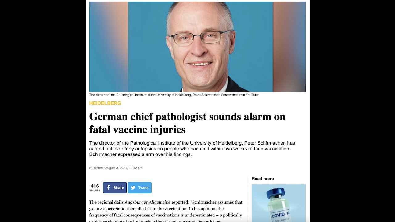 German Chief Pathologist Sounds Alarm On Fatal Vaccine Injuries!