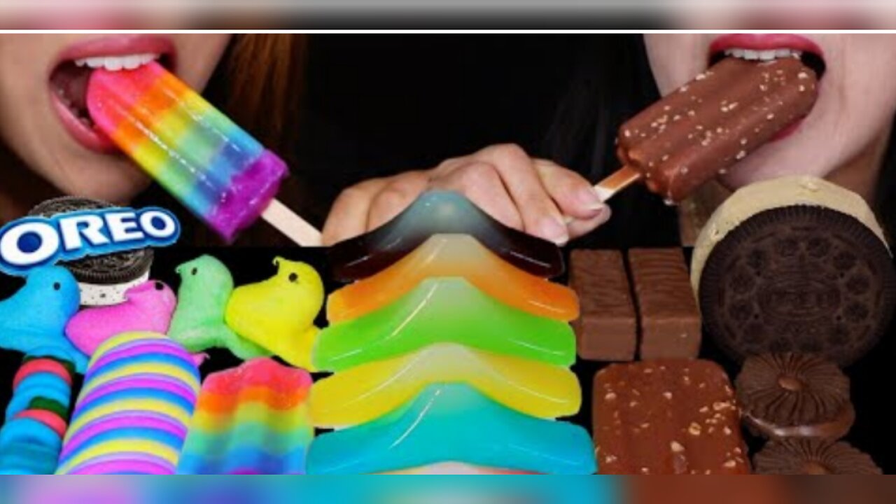 ASMR RAINBOW VS CHOCOLATE DESSERTS! MOUNTAIN JELLY, OREO ICE CREAM, GUMMY BURGER, PEEPS MARSHMALLOW