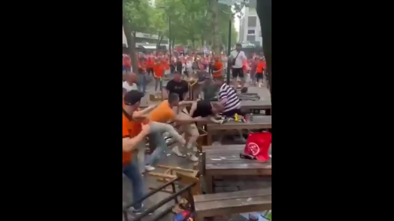 Meanwhile....Dutch and English fans clashing in Dortmund ahead of today’s Euro Semi Final game