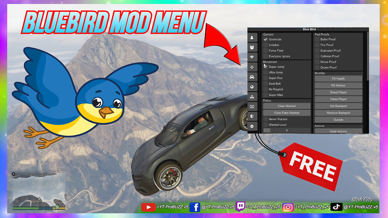 SHOWCASE BLUEBIRD FREE MOD MENU UNDETECTED 1.64 GTA5 ONLINE/OFF LINE PC FREE DOWNLOAD