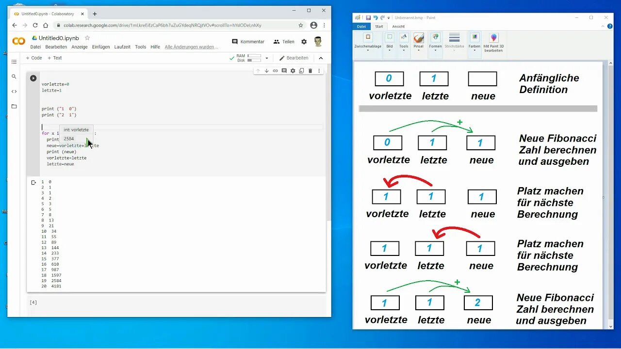 Python lernen 2 ► Fibonacci Folge berechnen (Lösung der Hausaufgabe)