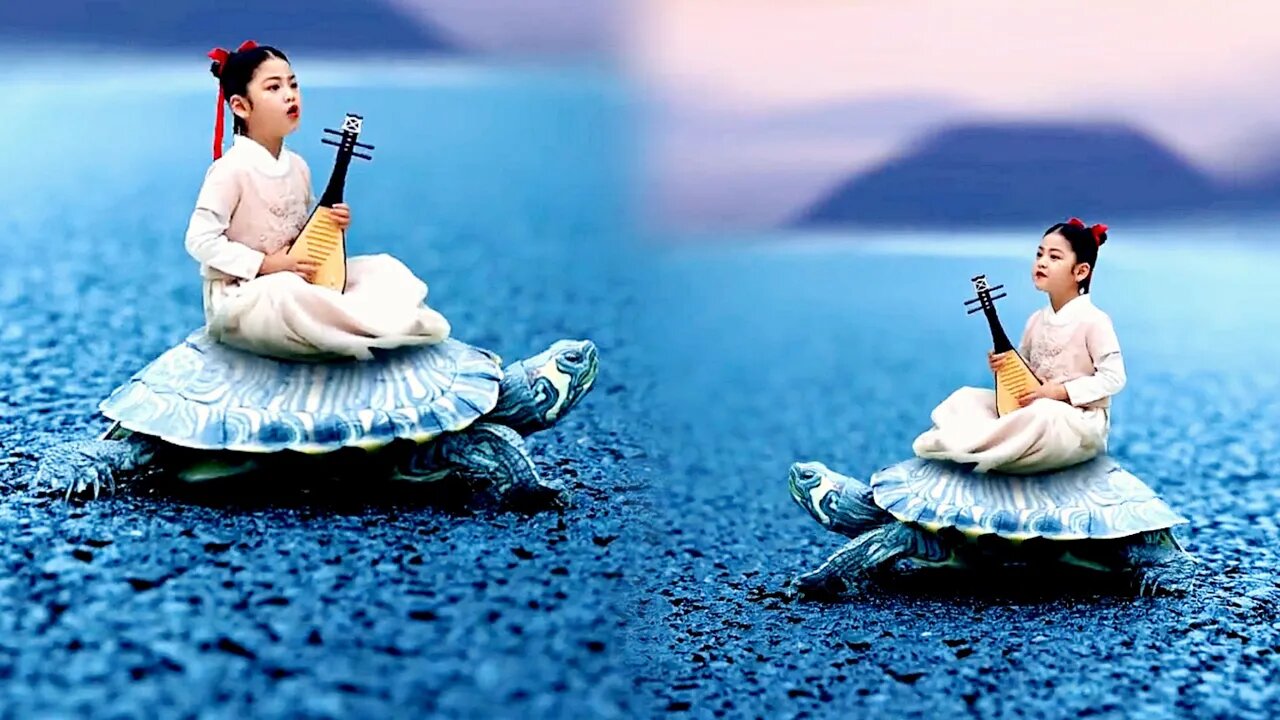 The baby turtle plays an instrument