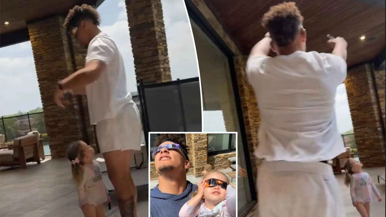 Patrick Mahomes runs to protect daughter Sterling during solar eclipse