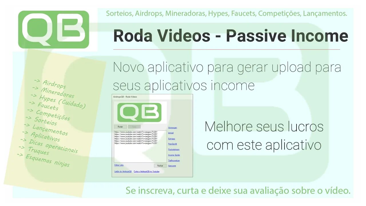 #Passive #Income #Apps - AirdropsQb - Roda Video - Ganhe por trafego de rede - só depende de você