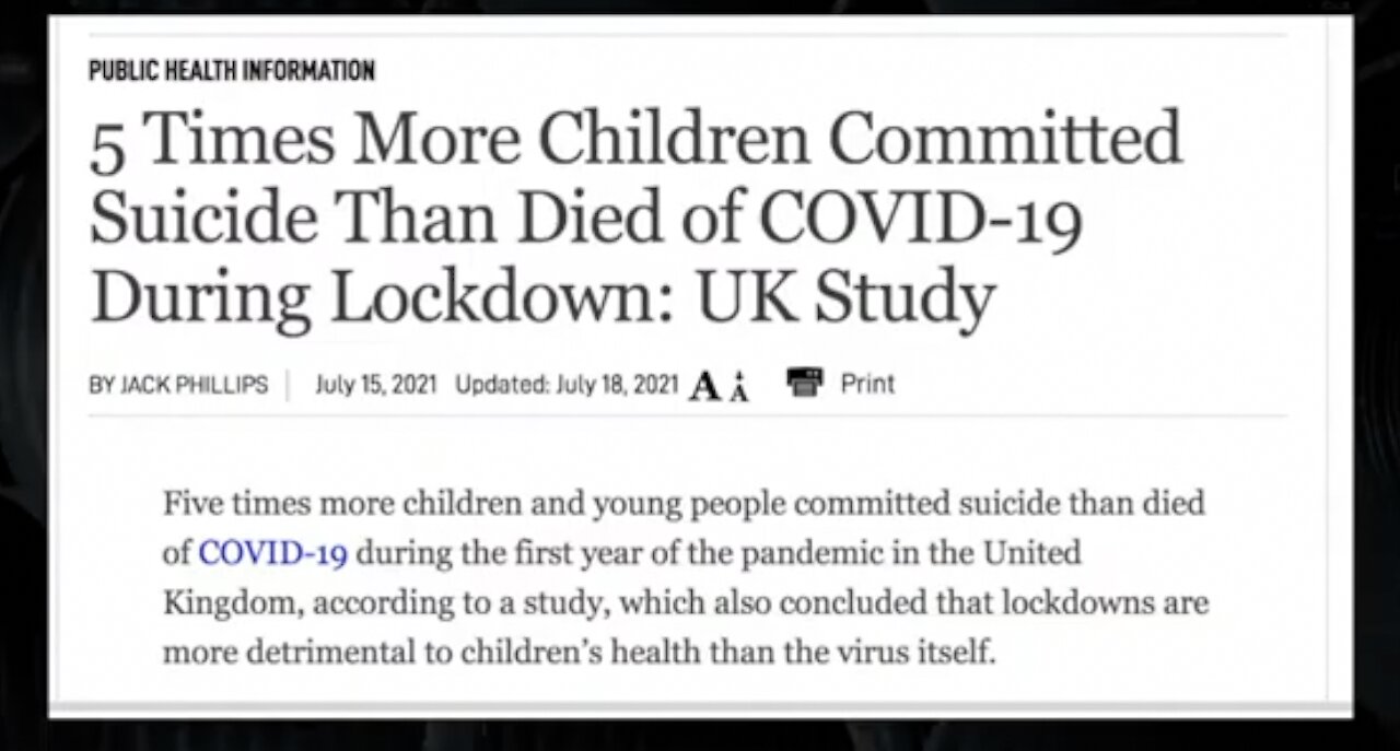 UK Study: 5 Times More Children Committed Suicide Than Died of Covid During Lockdown