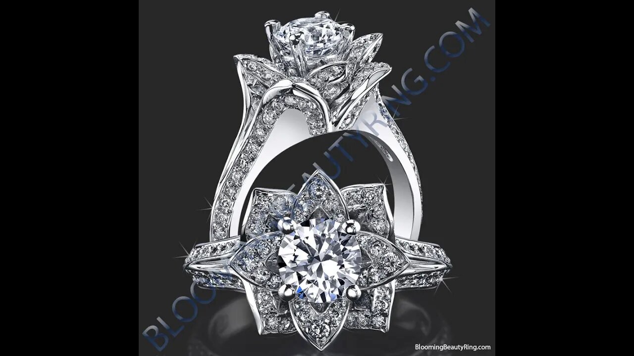 Unique Blooming Lotus Flower Style Diamond Engagement Ring Uniquely Designed