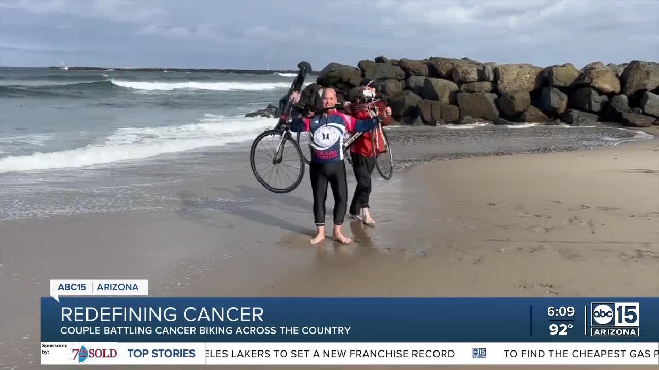 Couple redefining cancer on 3,000-mile bike ride across America