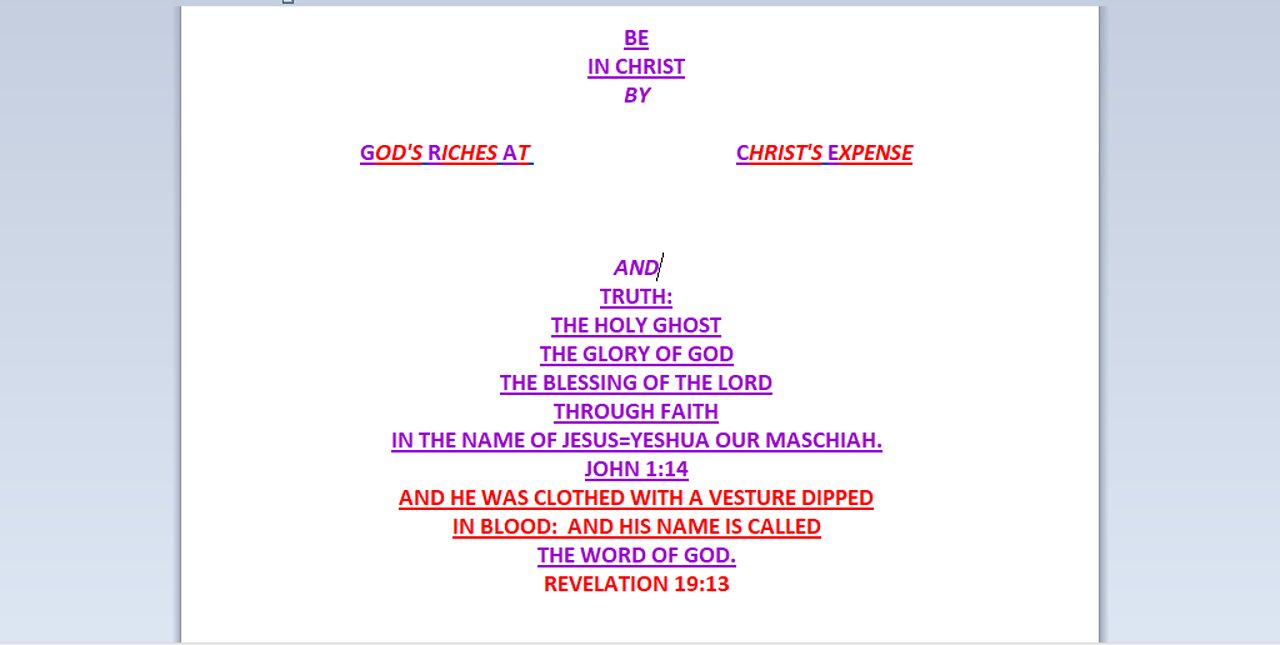 I AM THE CHURCH IN SPLENDOR--OUR DEVOTION AND PROTECTION, PRESERVATION AND PROVISIONS...