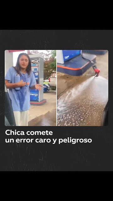 Barra libre: chica llena el coche y el suelo de gasolina