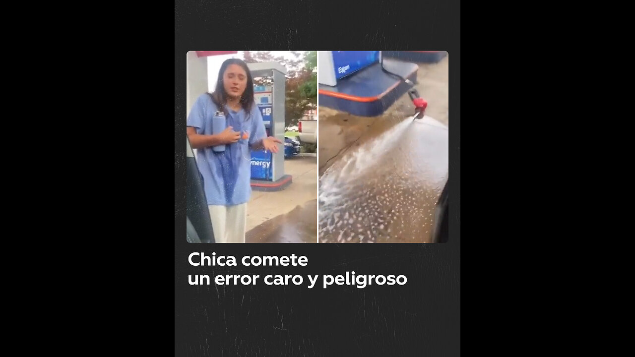 Barra libre: chica llena el coche y el suelo de gasolina