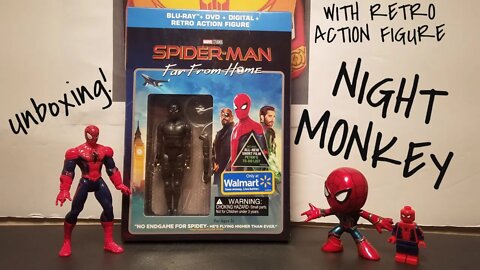 Marvel Studios SPIDER-MAN FAR FROM HOME Blu Ray Unboxing*WALMART EXCLUSIVE NIGHT MONKEY RETRO FIGURE