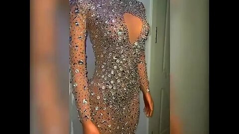 Flashing Silver Crystals Stones Sexy Transparent Long Dress Evening Birthday Celebrate Mesh Stretch