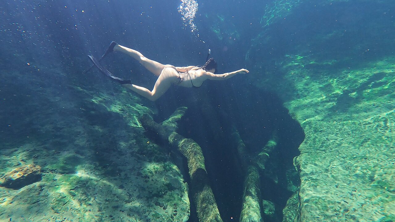 Florida-Woman Snorkeling With Two Hams