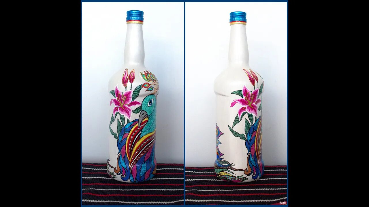 Hand painted Glass Bottle | Peacock | Bottle Art | Upcycling