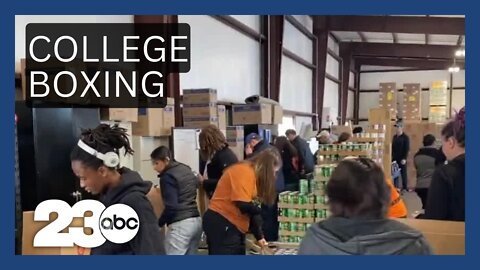 CSUB Kegley Institute of Ethics boxes up 23ABC Senior Food Drive donations for CAPK