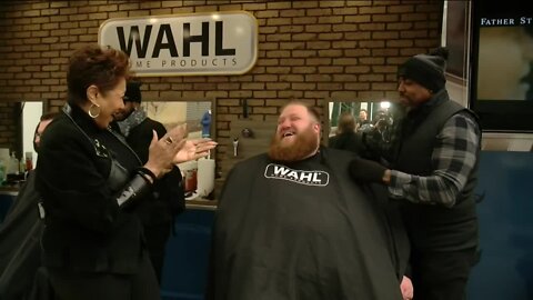 Free beard trimming outside Fiserv Forum