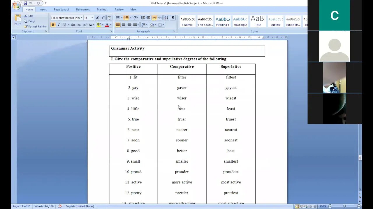 English B Class IV 7 1 2021