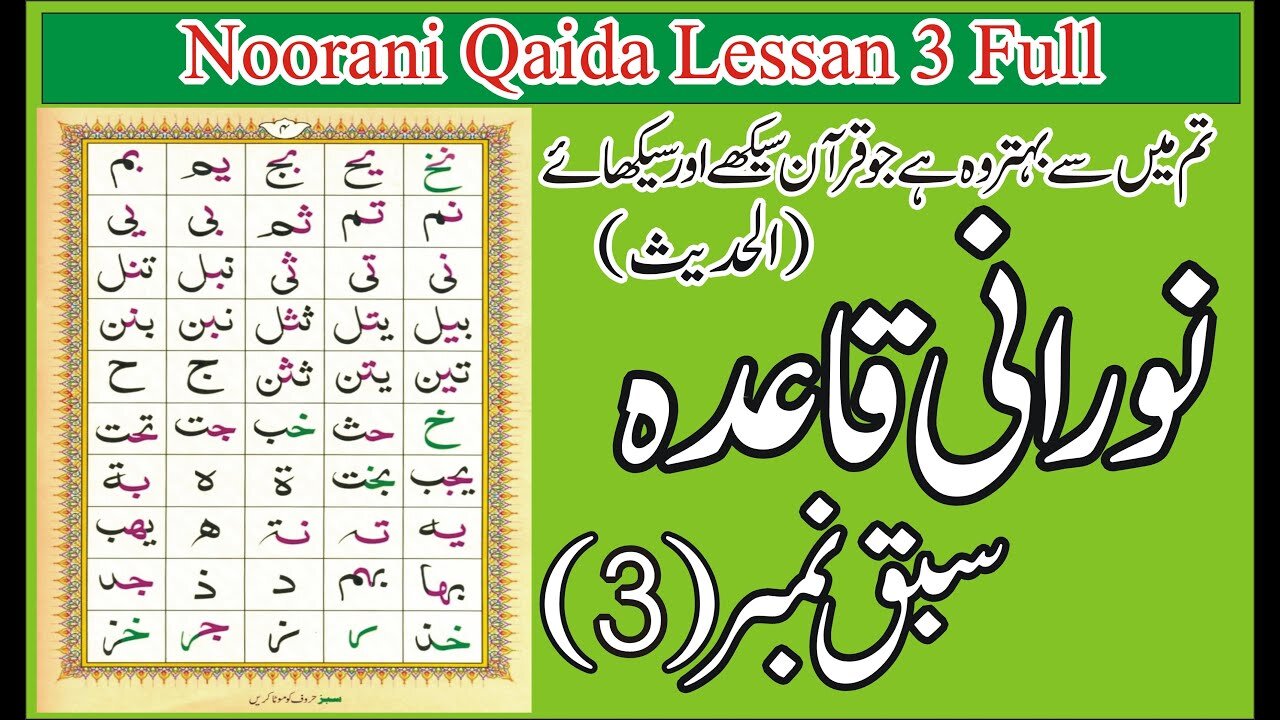 Noorani Qaida Lesson 3 # Part 3] Full In Urdu /Hindi