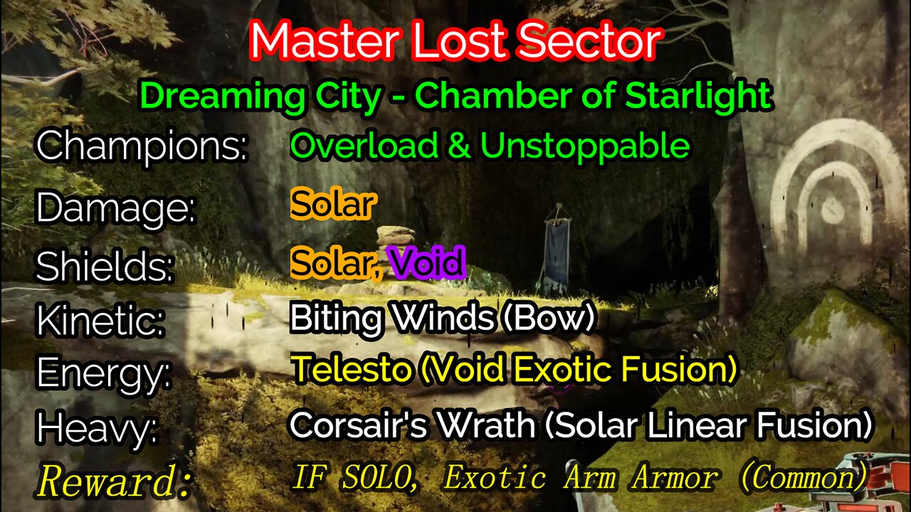 Destiny 2, Master Lost Sector, Chamber of Starlight on the Dreaming City 1-27-22