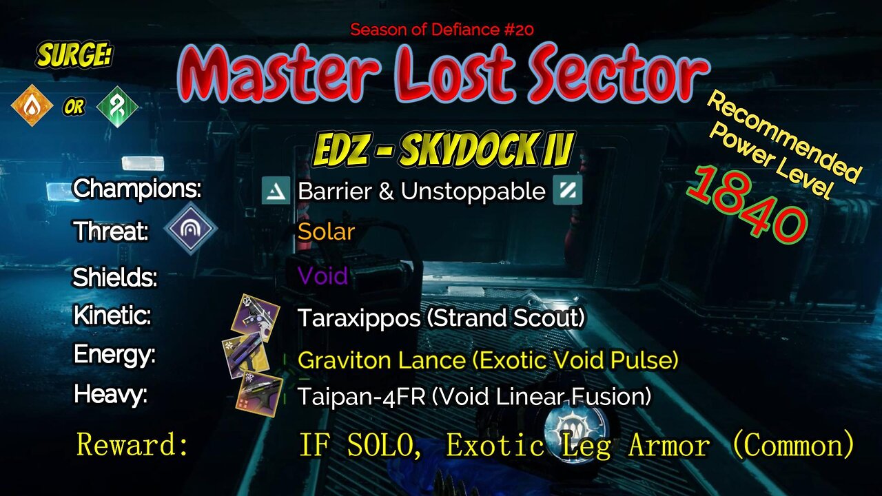 Destiny 2 Master Lost Sector: EDZ - Skydock IV on my Void Titan 5-20-23