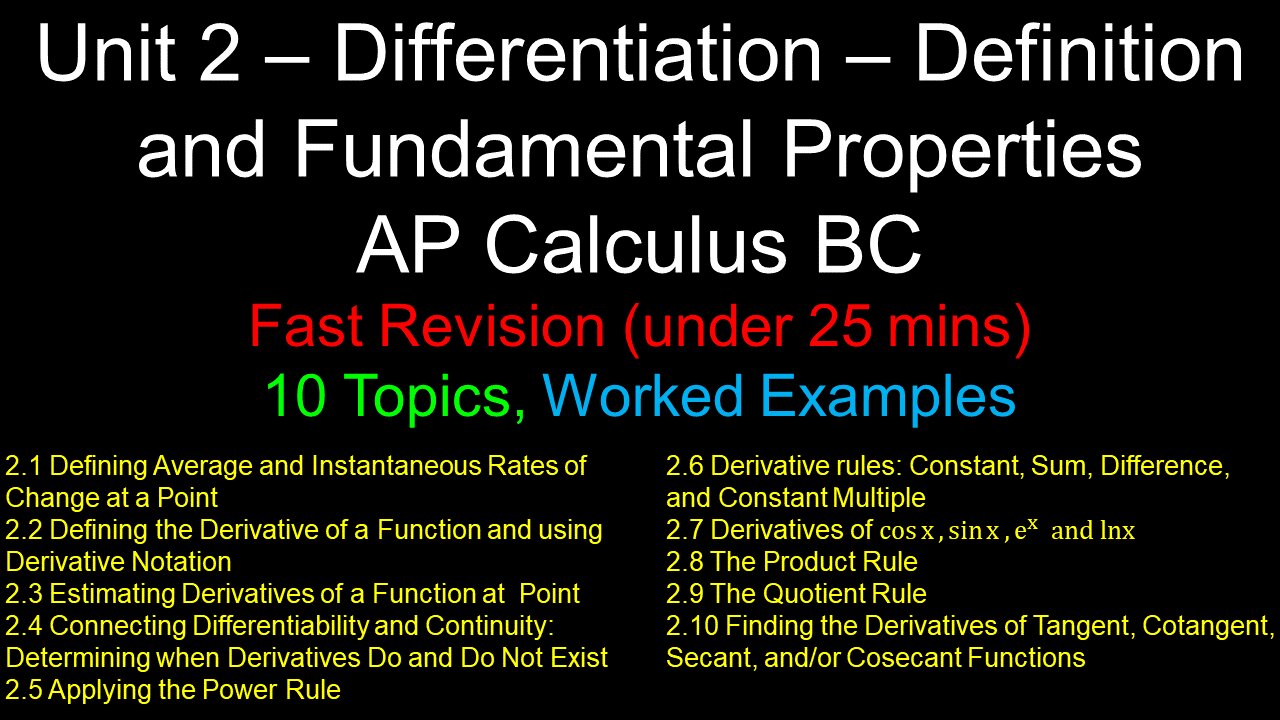 Differentiation - Definition and Fundamental Properties - Unit 2 - AP Calculus BC