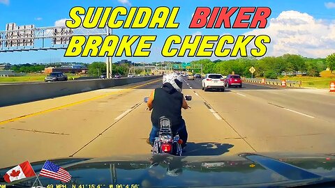 MAD BIKER THINKS HE CAN STOP A CAR BY BRAKE CHECKING IT | Road Rage USA & Canada 2023