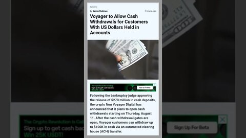 August 7, 2022 Voyager to Allow Cash Withdrawals for Customers #cryptomash @CryptoCasey @nehanagar