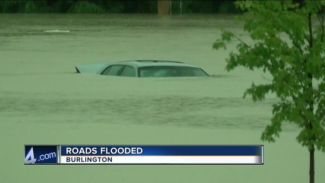 Roads severely flooded in Burlington after storms