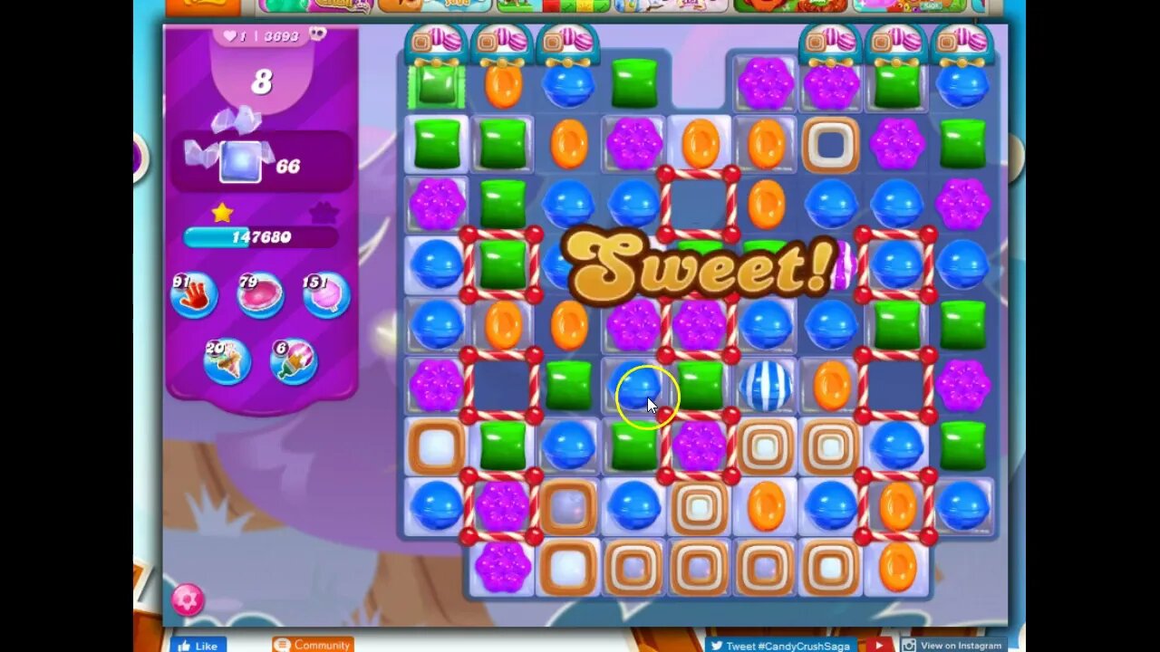 Candy Crush Level 3693 Talkthrough, 18 Moves 0 Boosters