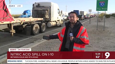 Nitric acid spilled in median on I-10