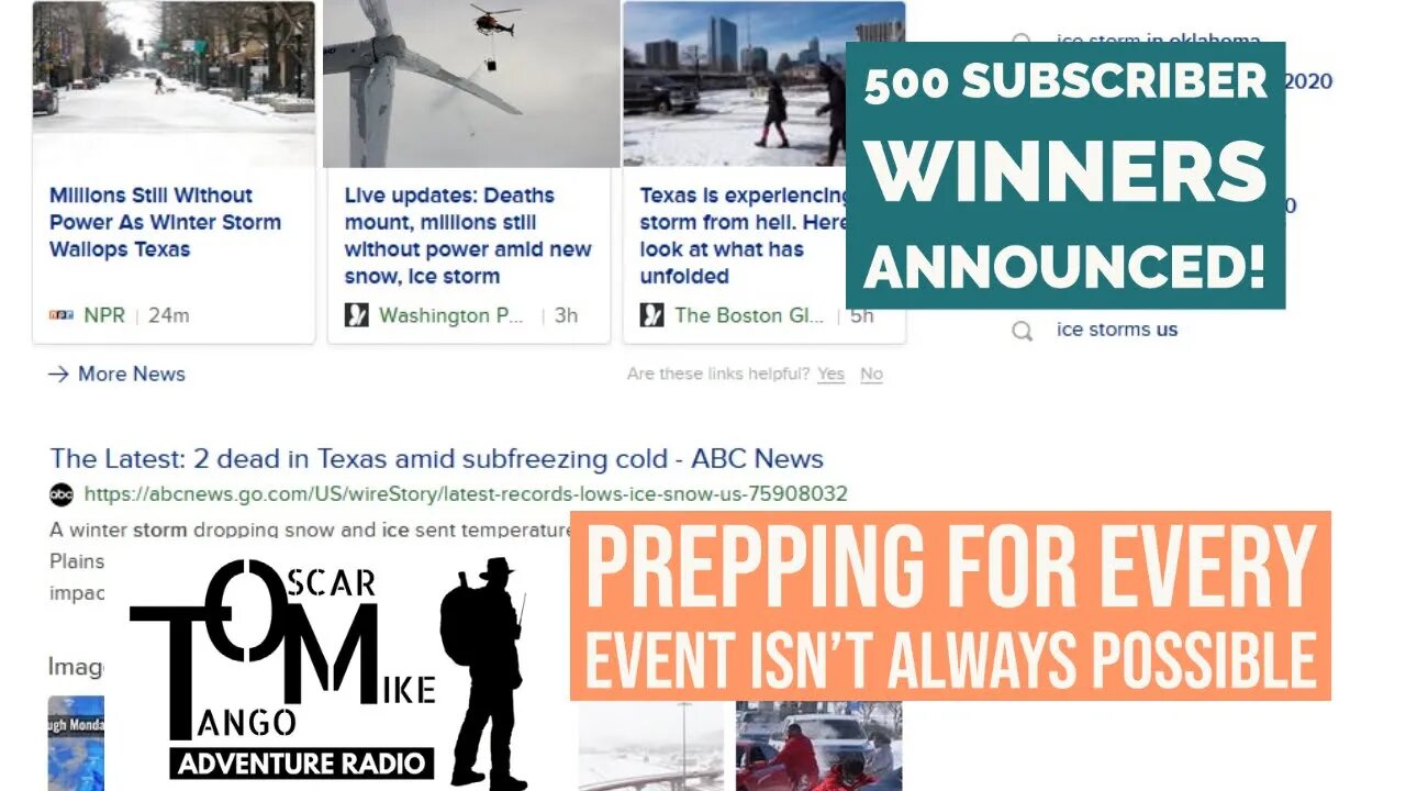 Winners announced. Prepping and the weather in Texas.